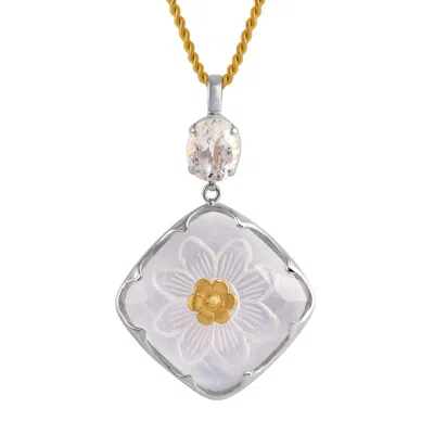 Emma Chapman Jewels Women's White / Gold Belladona Etched Crystal Gold Flower Pendant In Silver
