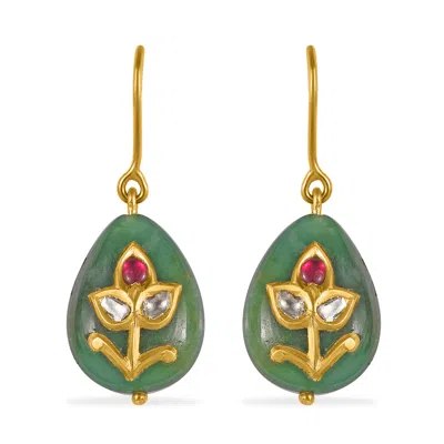 Emma Chapman Jewels Women's White / Green / Red Divine Jade Ruby Diamond Drop Earrings In Multi