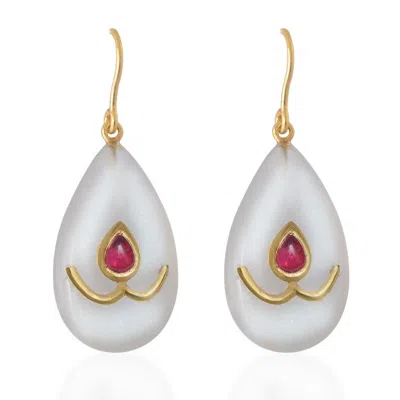 Emma Chapman Jewels Women's White Snowflake Moonstone Ruby Earrings