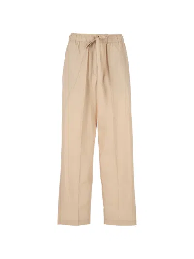 Emma E Gaia Drawstring-waist Pressed-crease Trousers In Brown