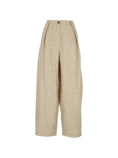 Emma E Gaia Pleated Wide-leg High-waisted Trousers In Neutral
