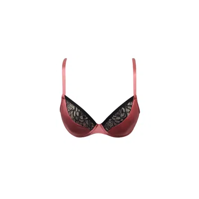 Emma Harris Women's Pink / Black Annabelle Beautiful Pink Silk Plunge Bra With Luxury Lace In Multi