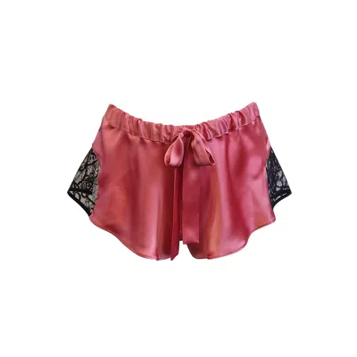 Emma Harris Women's Pink / Black Annabelle Beautiful Pink Silk Shorts With Luxurious Lace In Burgundy