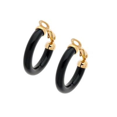 Emma Holland Jewellery Women's Gold / Black Jet Resin Hoop Clip Earrings