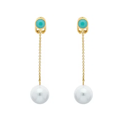 Emma Holland Jewellery Women's Gold / Blue Turquoise & Pearl Chain Clip Earrings In Multi