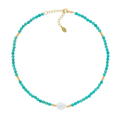 Emma Holland Jewellery Women's Gold / Blue / White Turquoise & Baroque Pearl Necklace In Multi