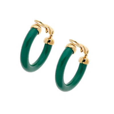 Emma Holland Jewellery Women's Gold / Green Green Resin Hoop Clip Earrings