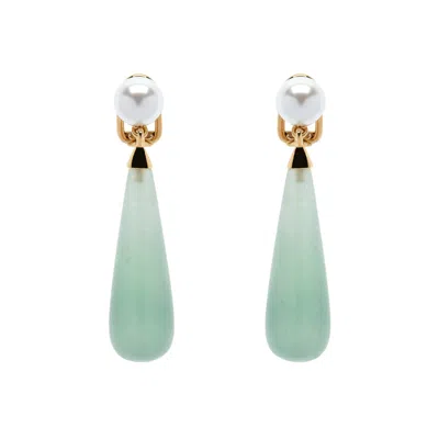 Emma Holland Jewellery Women's Gold / Green / White Aventurine & Pearl Clip Earrings In Multi