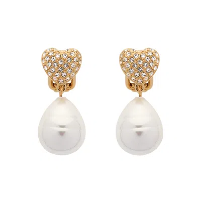 Emma Holland Jewellery Women's Gold / White Gold Crystal Heart & Baroque Pearl Clip Earrings In Multi