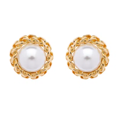 Emma Holland Jewellery Women's Gold / White Pearl & Gold Chain Clip Earrings