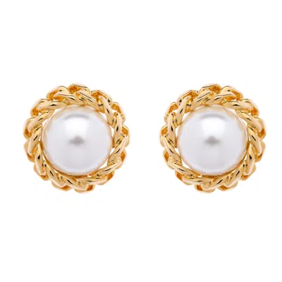 Emma Holland Jewellery Women's Gold / White Pearl & Gold Chain Clip Earrings In Multi