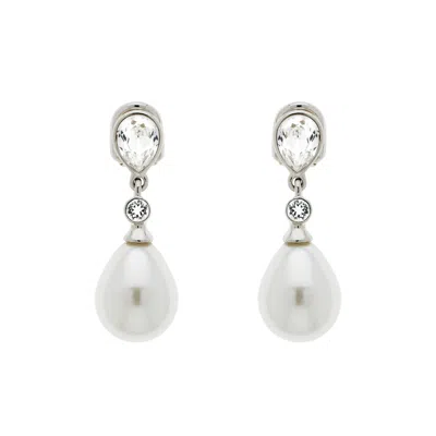 Emma Holland Jewellery Women's Silver Teardrop Pearl And Crystal Clip On Earrings