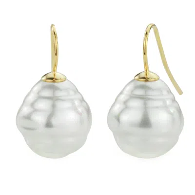 Emma Holland Jewellery Women's White Baroque Pearl On Gold Hook Earrings