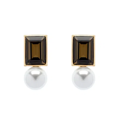 Emma Holland Jewellery Women's White / Brown Smoky Quartz Crystal & Pearl Clip Earrings In Multi