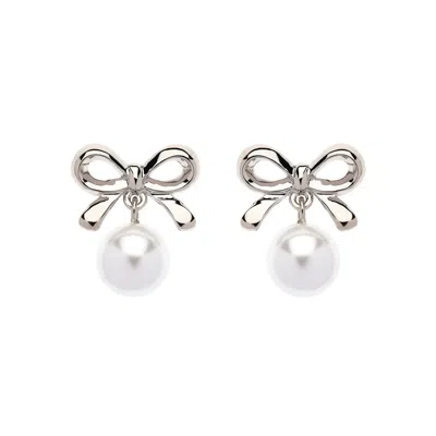 Emma Holland Jewellery Women's White / Silver Platinum Bow & Pearl Earrings In Multi