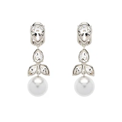 Emma Holland Jewellery Women's White / Silver Platinum Crystal & Pearl Drop Clip Earrings In Multi
