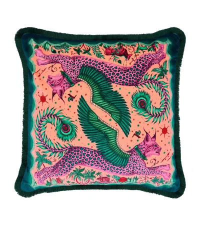 Emma J Shipley Velvet Lynx Cushion In Multi