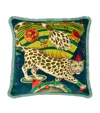 Emma J Shipley Velvet Snow Leopard Cushion In Green