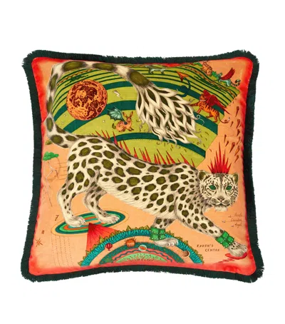 Emma J Shipley Velvet Snow Leopard Cushion In Pink