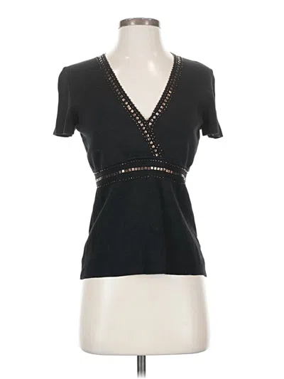 Pre-owned Emma James Short Sleeve Silk Top Black Plunge Neckline Tops