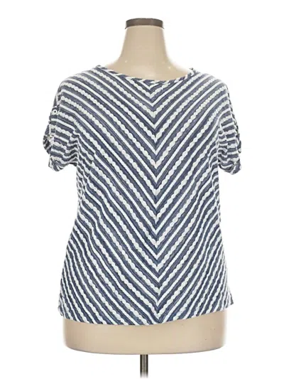 Pre-owned Emma James Short Sleeve Top Blue Chevron/herringbone Pattern Scoop Neck Tops