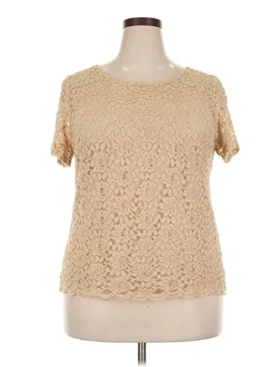 Pre-owned Emma James Short Sleeve Top Tan Scoop Neck Tops In Brown