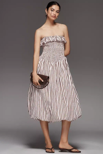 Emma Mulholland On Holiday Strapless Smocked Bubble Dress In Beige