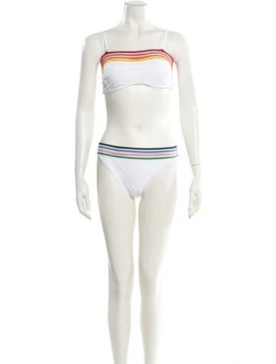 Pre-owned Emma Pake Striped Mesh Accents One-piece In Neutral