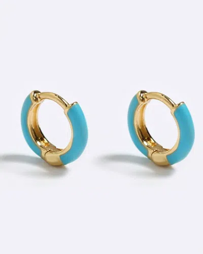 Emma Pills Women's Mini Enamel Huggies Earrings In Ocean Glo In Blue