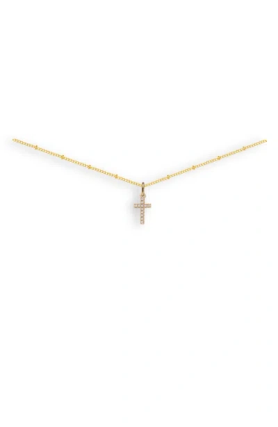 Emma Rae Cubic Zirconia Mini Cross Pendant Necklace In Gold