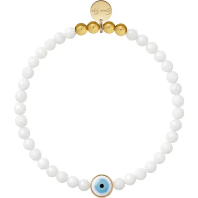 Emma Rae Evil Eye Semi-precious Gemstone Beaded Bracelet In Blue