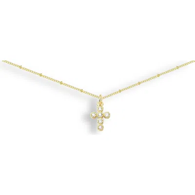 Emma Rae Round Cubic Zirconia Mini Cross Pendant Necklace In Gold