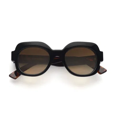 Emmanuelle Khanh Black Satin Geometric Sunglasses