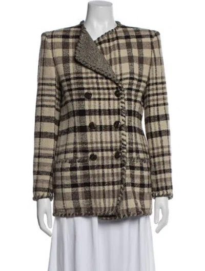 Pre-owned Emmanuelle Khanh Wool Plaid Print Coat In Neutral