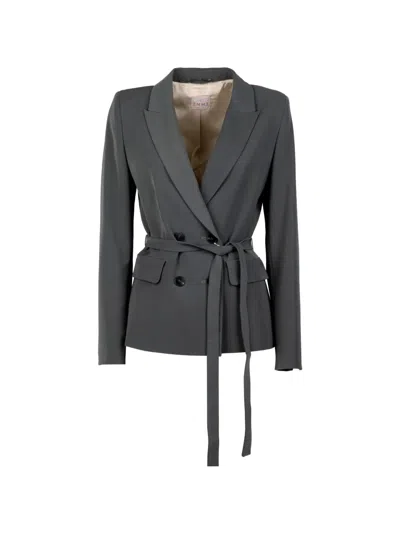 Emme Belted Double-breasted Blazer In Gray