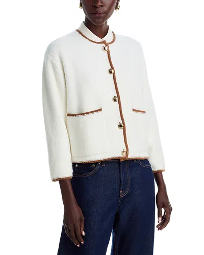 Emme Boucle Crewneck Cardigan In White