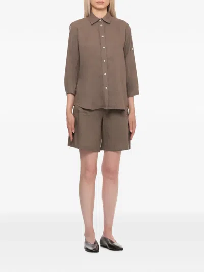 Emme Button-up Three-quarter-sleeved Shirt In Brown