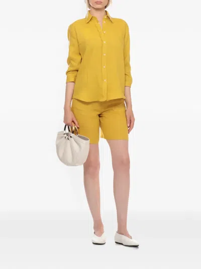 Emme Button-up Three-quarter-sleeved Shirt In Yellow