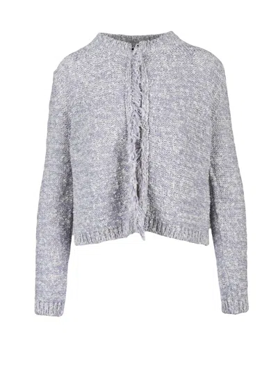 Emme By Marella Purple Fringed Knit Cardigan In Silver