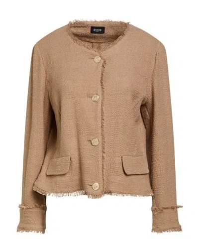 Emme By Marella Woman Jacket Camel Size 10 Cotton, Linen, Polyester, Elastane In Brown