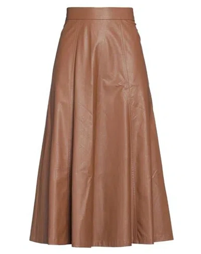 Emme By Marella Woman Midi Skirt Tan Size 2 Viscose, Polyurethane In Brown