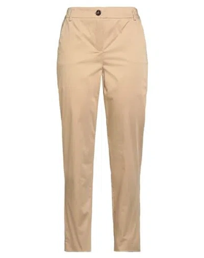Emme By Marella Woman Pants Camel Size 12 Cotton, Elastane In Brown
