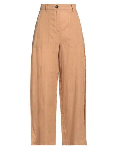 Emme By Marella Woman Pants Camel Size 4 Linen In Beige