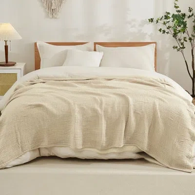 Emme Cotton Blanket For Couch Soft Muslin Blankets Lightweight Breathable Blanket All Season Gauze Blanke In Tan