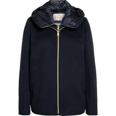 Emme Detachable Hood Padded Mixed Media Jacket In Black