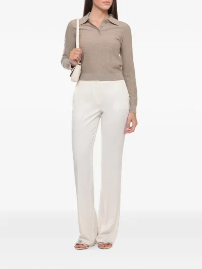 Emme Emmabate Sequin-embellished Lurex-detail Polo Top In Brown