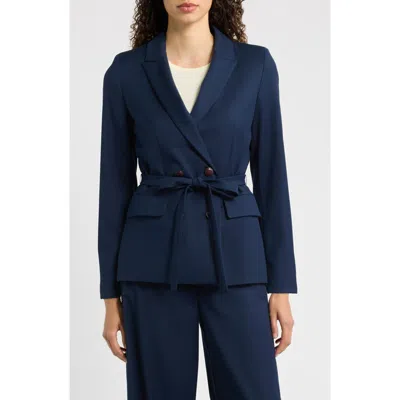 Emme Emmfata Peaked Lapel Belted Blazer In Blue