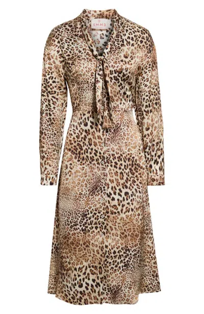 Emme Emmlesena Long Sleeve Midi Shirt Dress In Brown