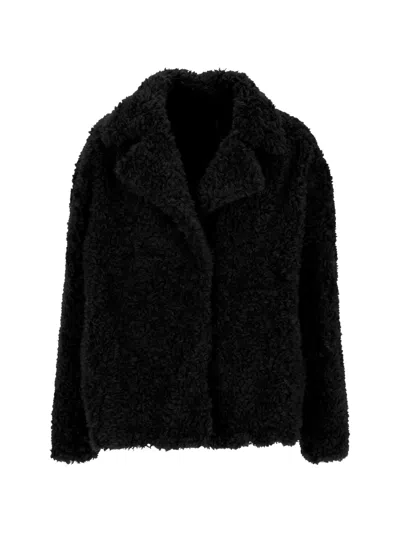 Emme Faux-fur Notch-lapels Coat In Black