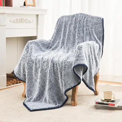 Emme Fleece Blankets Soft Sherpa Plush Blankets For Couch Cozy Bed Blanket In Navy